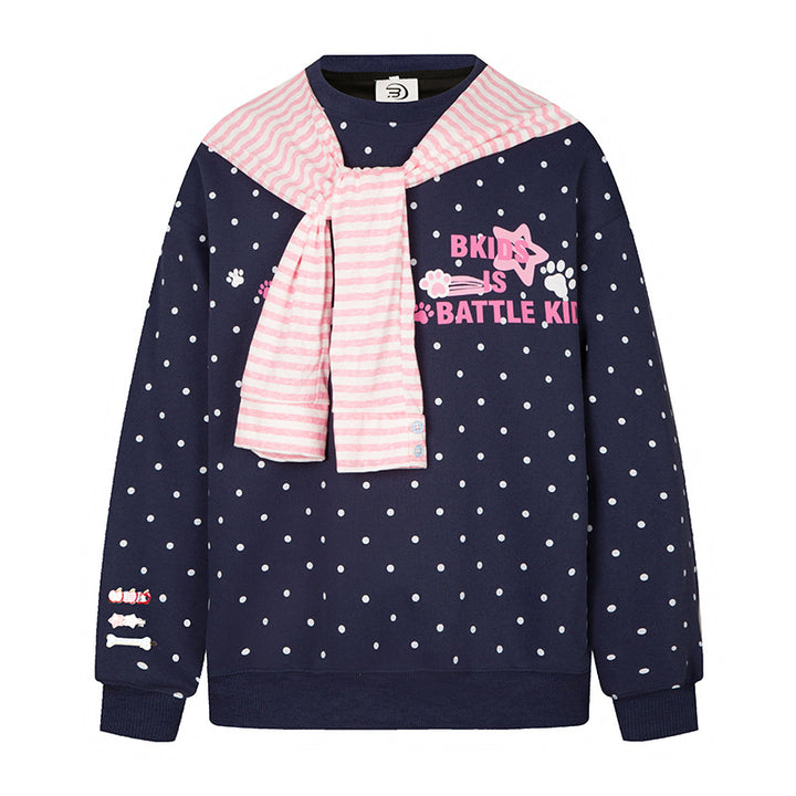 Damen Oversize-Sweatshirt mit Pünktchenmuster, integrierter Streifen-Schalapplikation und Badge-Details Drune