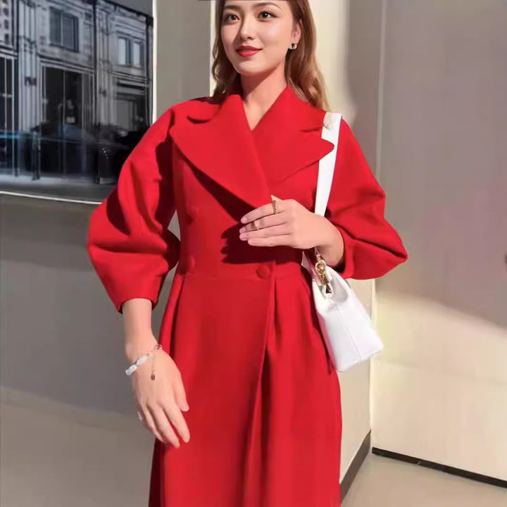 Damen nan taillierter Doppelreihiger Trenchcoat mit weitem Ärmel und hohem Beinschlitz Drune