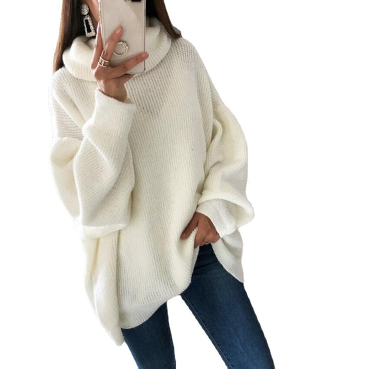 Damen Grobstrickpullover mit hohem Kragen und oversized Schnitt Drune