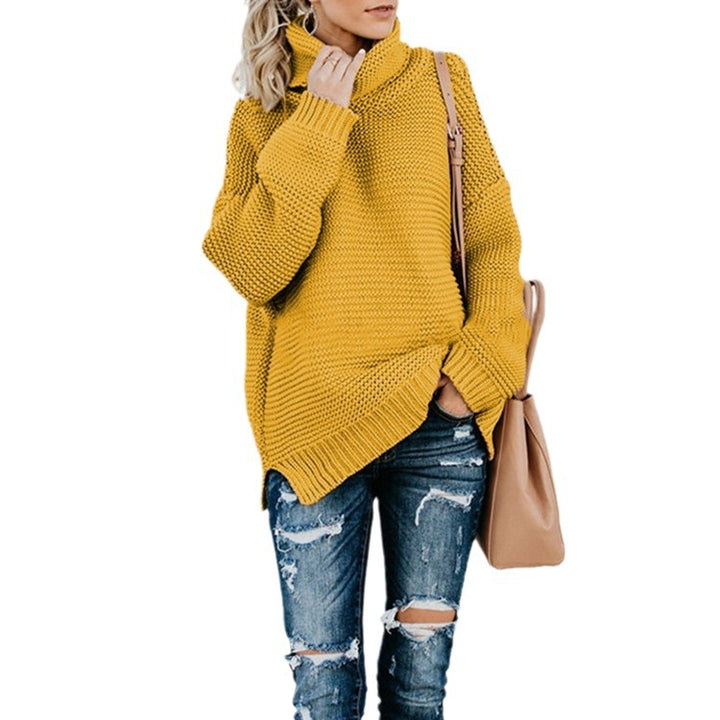 Damen Grobstrick Pullover mit hohem Kragen und oversized Passform Drune