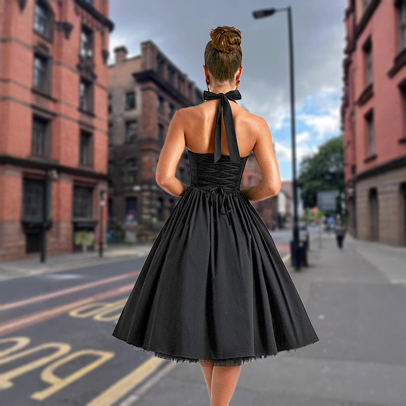 Damen Vintage Abschlussballkleid mit schulterfreiem Design und voluminösem Rock Drune