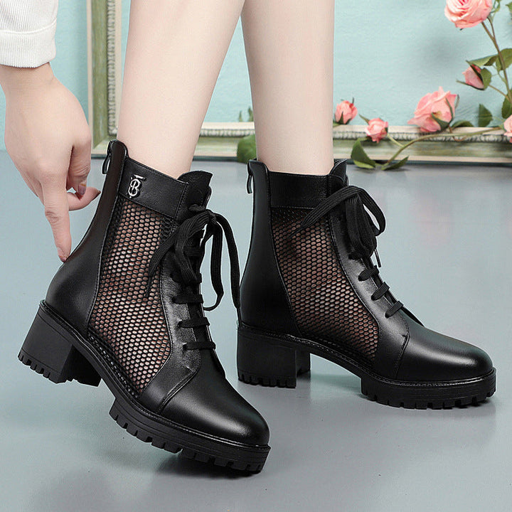 Damen Trendige Schnür-Stiefeletten mit Mesh-Einsatz und robustem Blockabsatz Drune