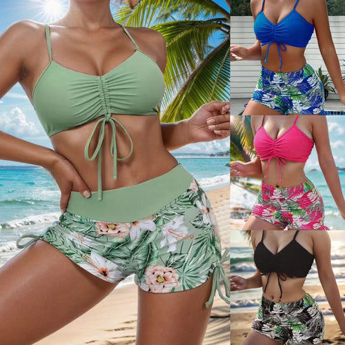 Damen Bikini-Set mit rüschenverziertem Oberteil und modischen Shorts Drune