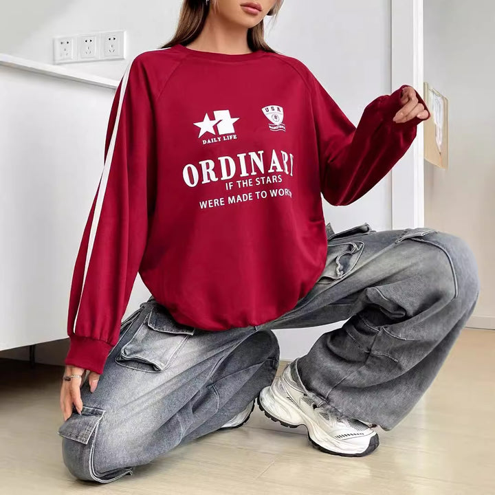 Damen lässiger Sweatshirt mit kreativen Grafiken und voluminösen Ärmeln Drune