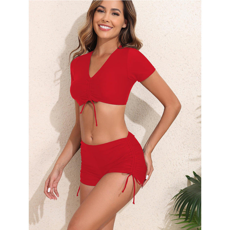 Damen Sportliches Bikini-Set mit kurzem Oberteil und schnürbarem Höschen Drune