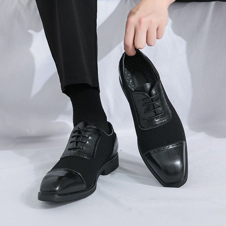 Herren elegante Oxford-Halbschuhe mit Kapzehen-Design, Leder-Textilmix und gepolstertem Komfortfußbett Drune