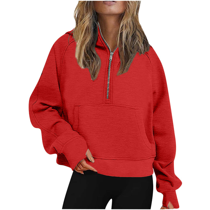 Damen Oversize Halb-Zip Kapuzenpullover mit Kängurutasche & Daumenloch Drune