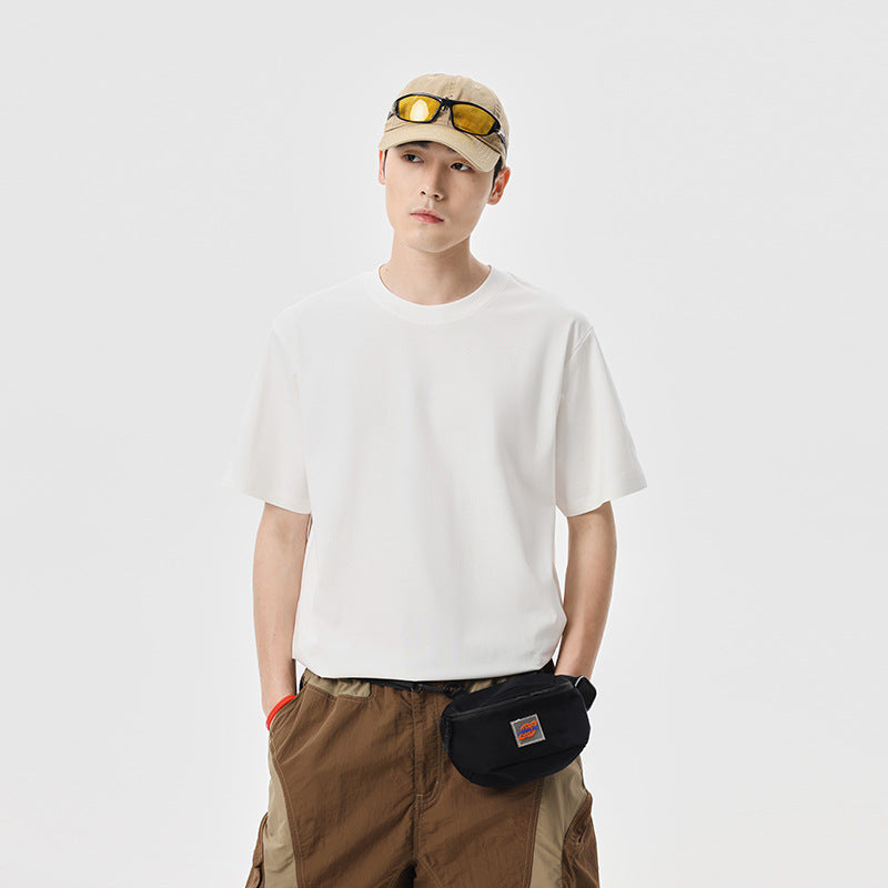 Herren Oversize-T-Shirt aus schwerem Baumwolljersey mit überschnittener Schulter und verstärktem Rundhalsausschnitt Drune
