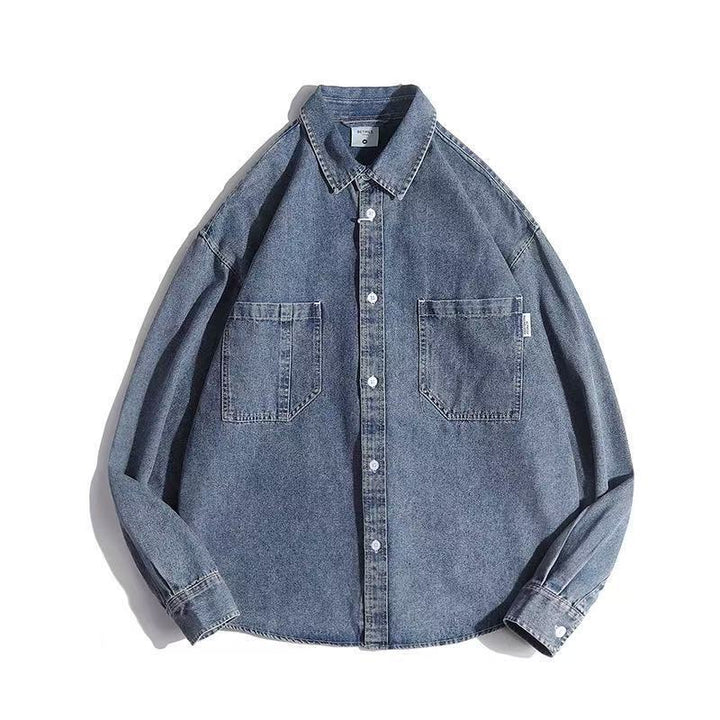 Unisex Boxy-Denim-Overshirt mit aufgesetzten Brusttaschen und gerundetem Saum Drune