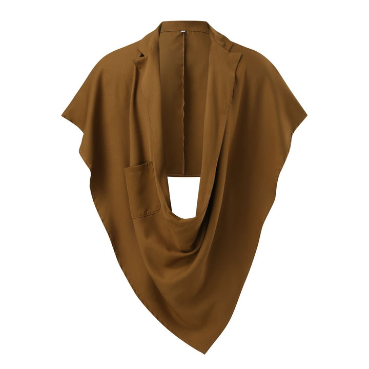 Damen nan Cape-Blazer mit Schalkragen offener Front aufgesetzter Tasche und spitz zulaufendem Zipfelsaum Drune