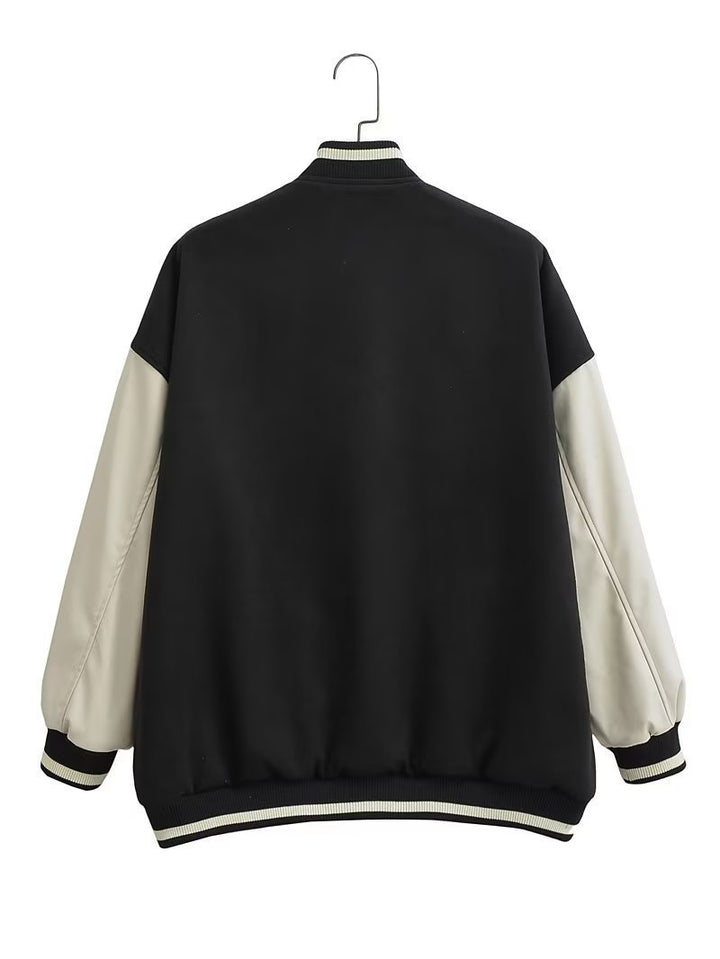 Damen Lässige Collegejacke mit kontrastierenden Ärmelakzenten und praktischen Taschen Drune