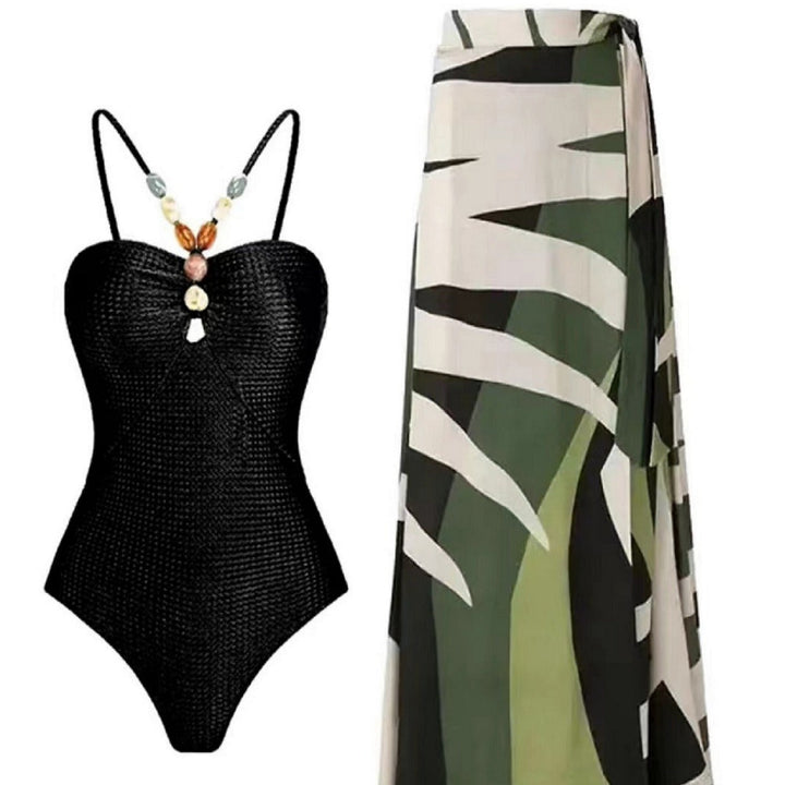 Damen Badeanzug mit elegantem Wickelrock und modischen Schmuckdetails Drune