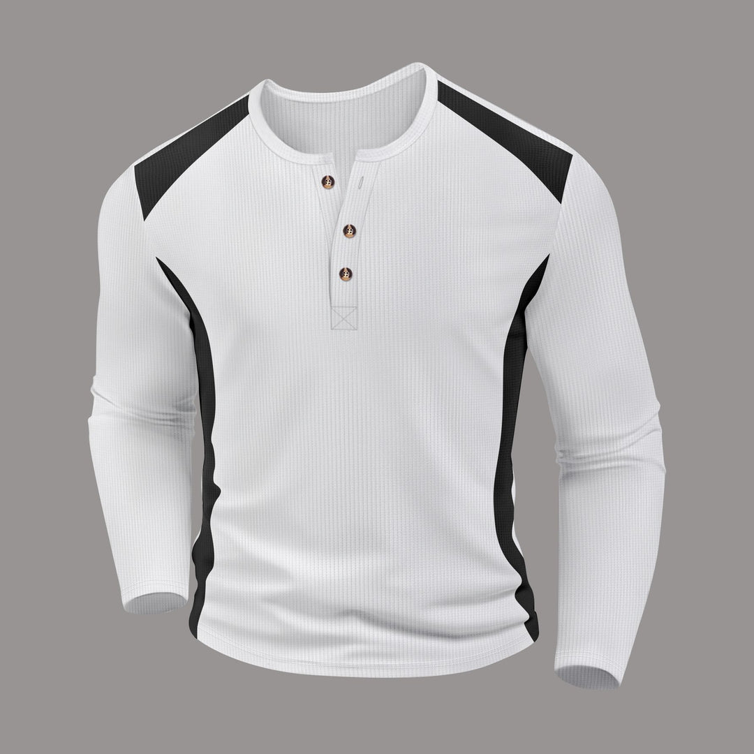 Herren Langarm-Henley-Shirt aus atmungsaktivem Material mit Kontrastdetails Drune