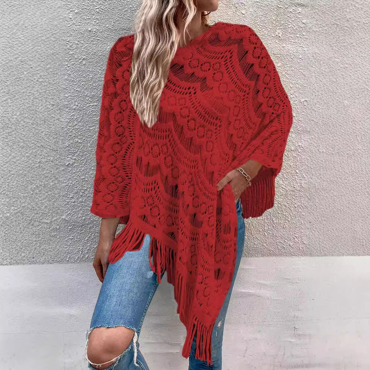 Damen Strickponcho mit elegantem Fransen-Design Drune
