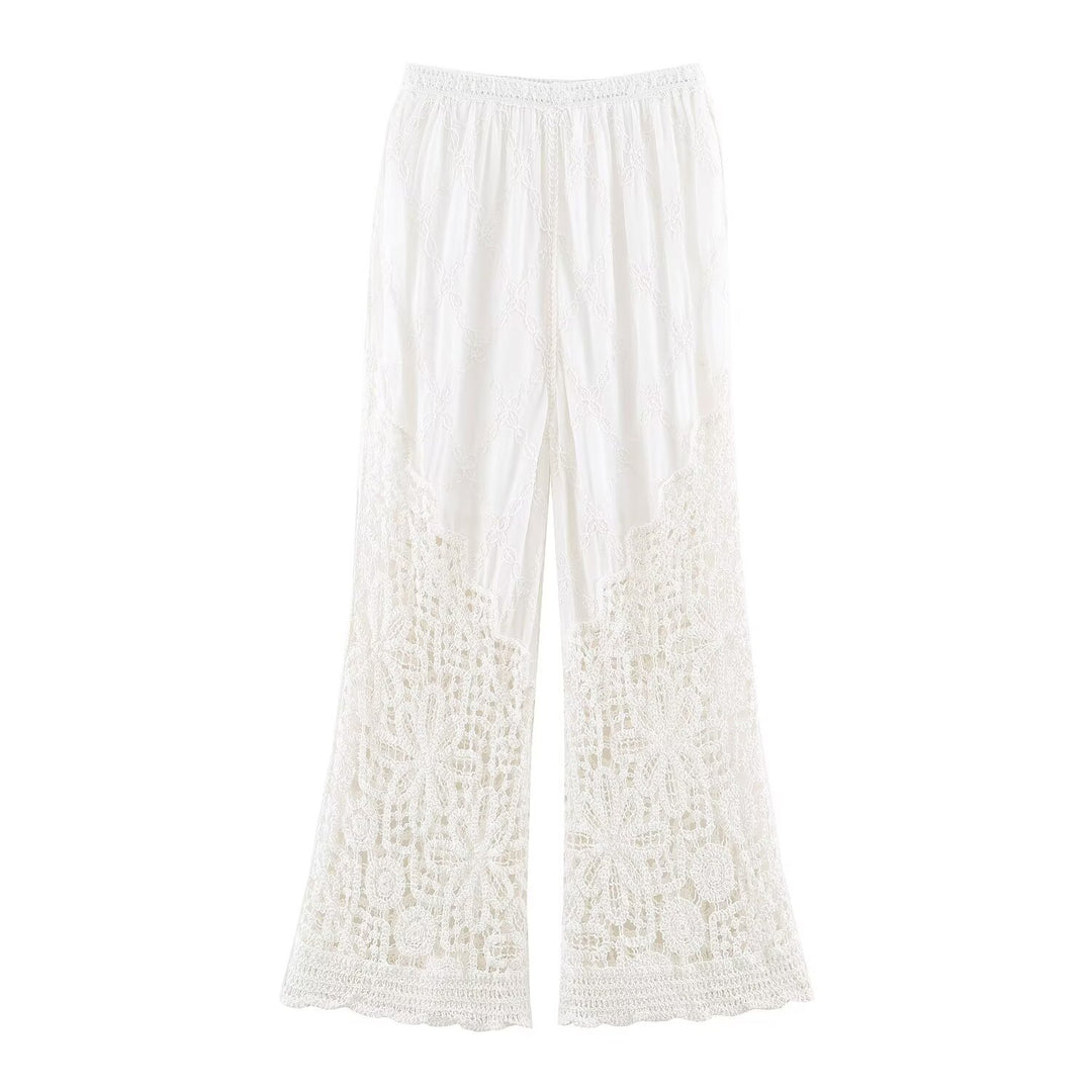 Damen Palazzo‑Hose mit gehäkeltem Spitzenbesatz und elastischem Bund Drune