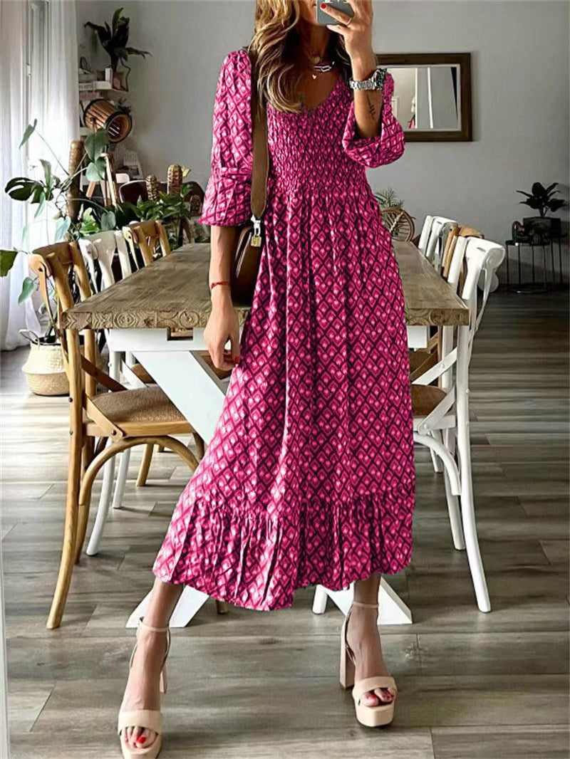 Damen Maxikleid mit voluminösen Ärmeln und elastischem Taillenzug Drune