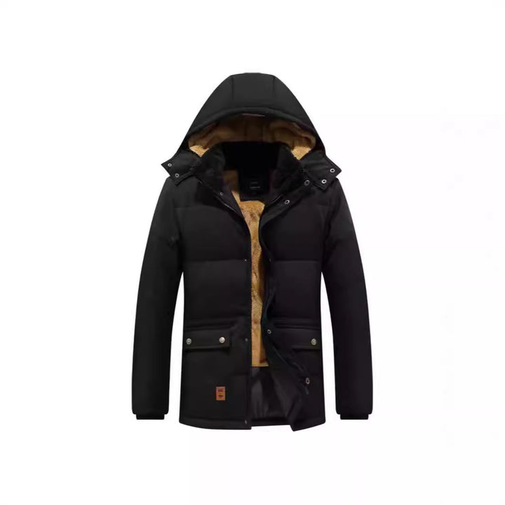 Herren Wattierter Parka mit durchgehendem Teddyfutter abnehmbarer Kapuze und Multifachtaschen Drune