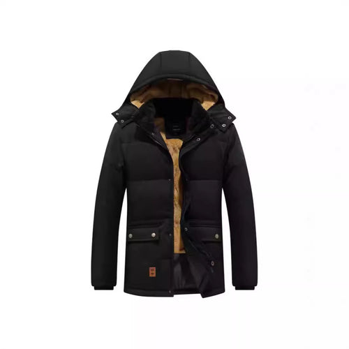 Herren Wattierter Parka mit durchgehendem Teddyfutter abnehmbarer Kapuze und Multifachtaschen Drune