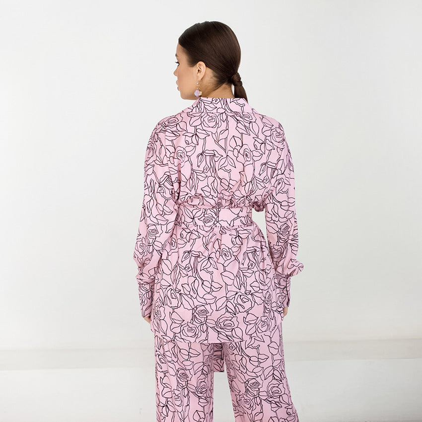 Damen modisches Blazer-Set mit floralen Akzenten Drune