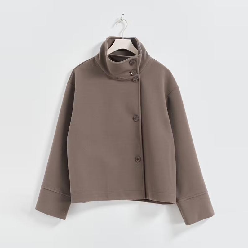 Damen Kurze Jacke mit hohem Kragen und Knopfverschluss Drune