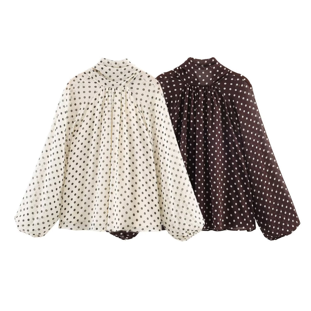 Damen Chiffon-Bluse mit Schleifenkragen und Balloon-Ärmeln Drune