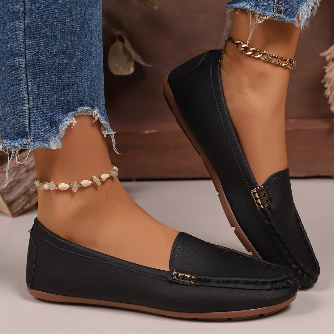 Damen nan schlanke Mokassin-Slipper mit handgenähter Vordernaht, gepolstertem Komfortfußbett und flexibler rutschfester Gummisohle Drune