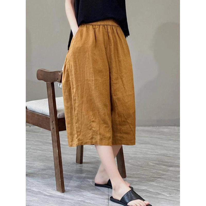 Damen Relaxed Fit Leinen Culotte Shorts Drune