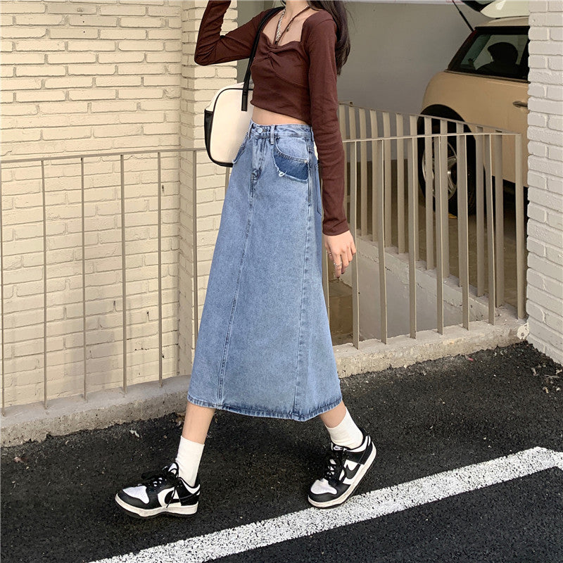 Damen Maxi-Denimrock mit hohem Bund und seitlichem Schlitz Drune