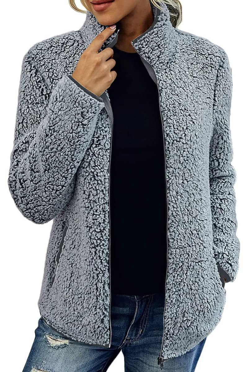 Damen kuschelige Fleecejacke mit hohem Kragen und praktischen Taschen Drune