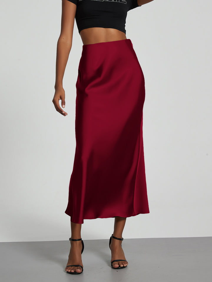 Damen-Satinrock mit hoher Taille und Midi-Länge