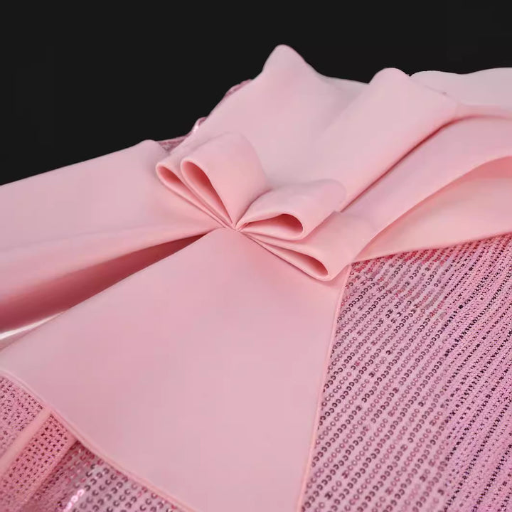 Damen glitzerndes Abendkleid mit asymmetrischem Design und extravaganten Rüschen Drune