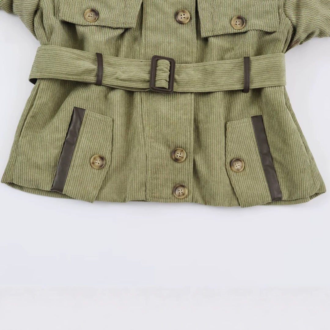Damen Kord-Fieldjacke mit Taillengürtel und Stehkragen Drune