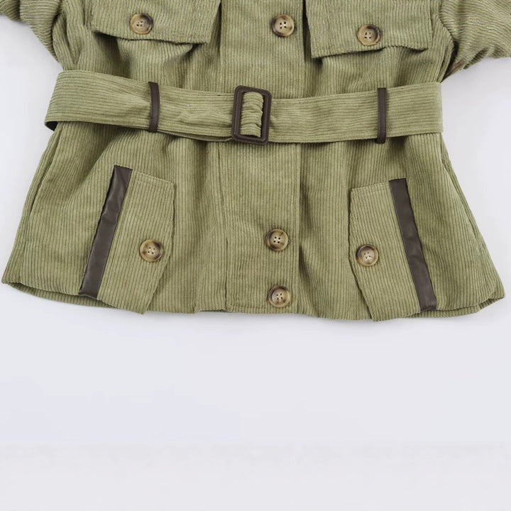 Damen Kord-Fieldjacke mit Taillengürtel und Stehkragen Drune