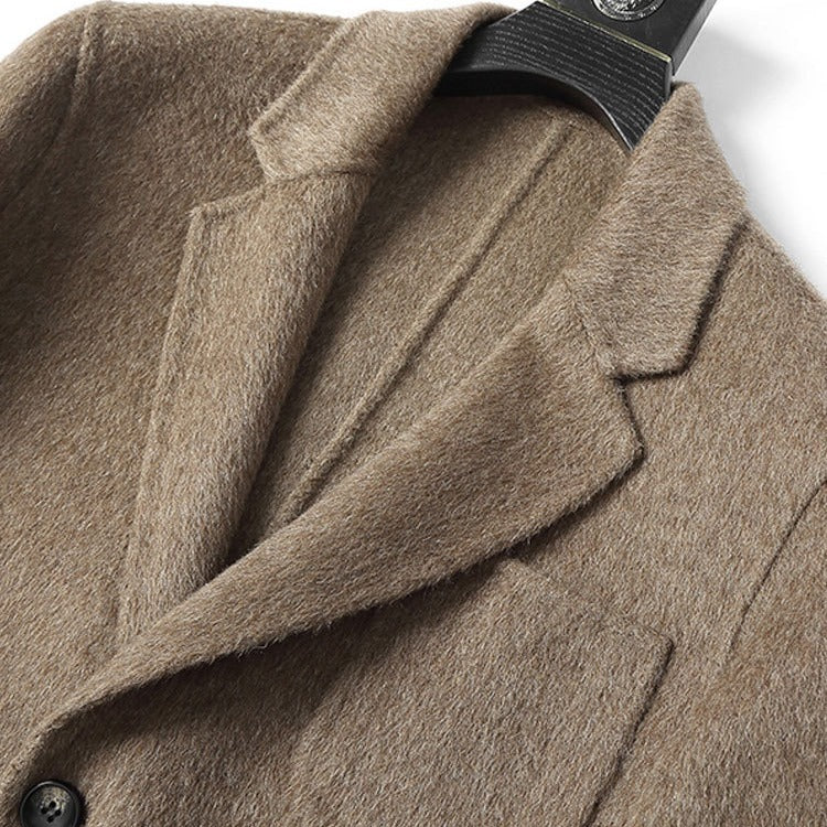 Herren Strukturierter Longcoat aus Wollmix mit fallendem Revers und Ein-Knopf-Verschluss Drune