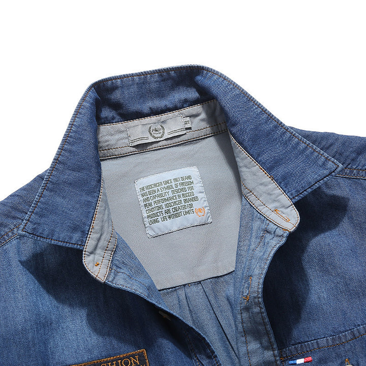 Herren Jeanshemd im Worker‑Style mit Brustklappen, Vintage‑Waschung und Badge‑Details Drune