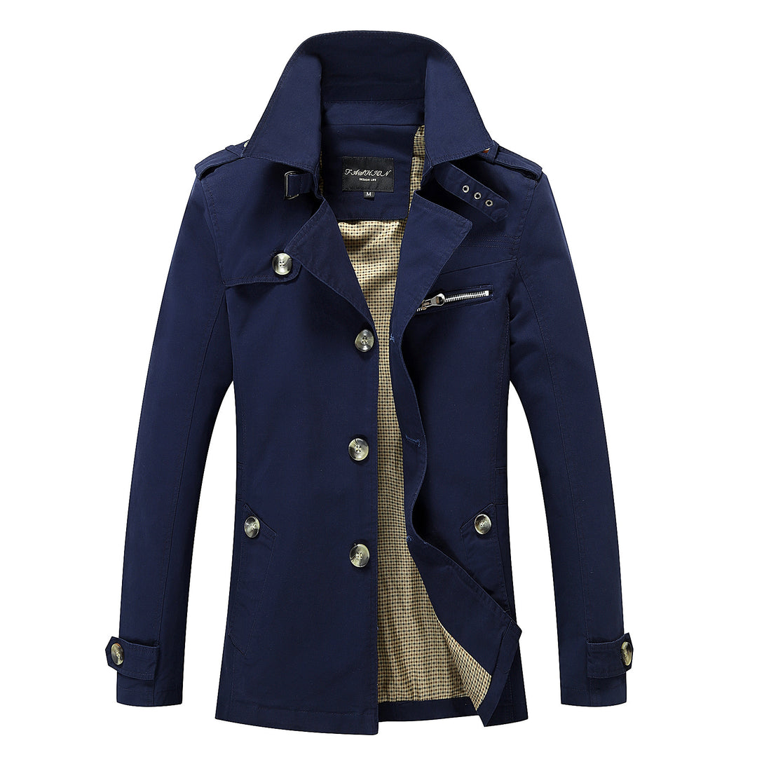 Herren leichter Baumwoll-Fieldcoat mit Hemdkragen, Epauletten und Brustreißverschluss Drune