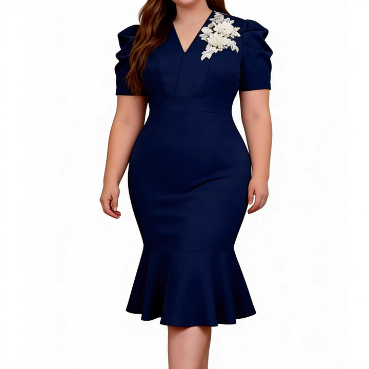 Damen Figurbetontes Cocktailkleid mit voluminösen Puffärmeln und aufregendem Saum Drune