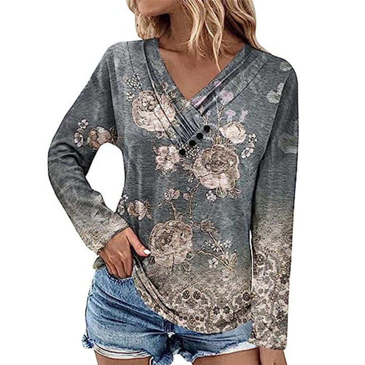 Damen Gerippter V-Ausschnitt Pullover mit Farbverlauf, Zierknöpfen und legerer Passform Drune