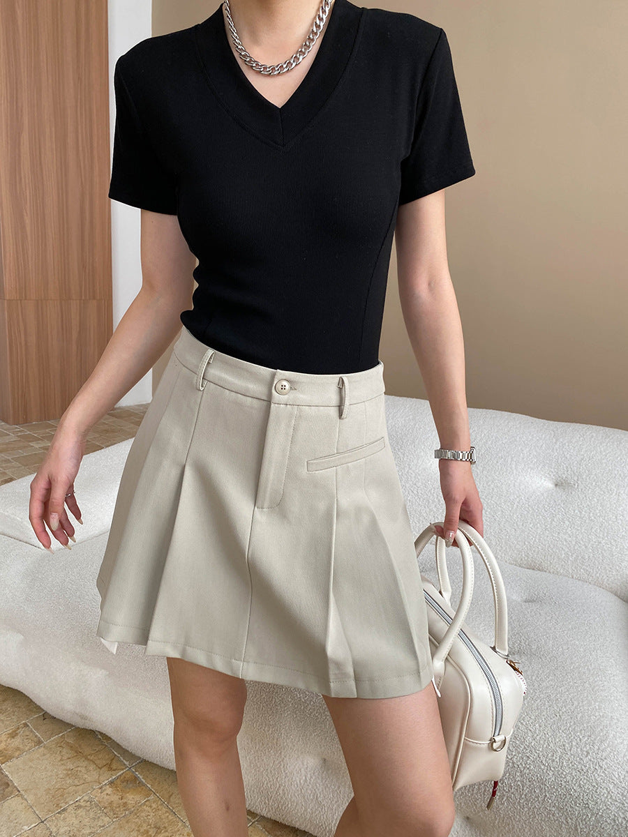 Damen figurbetontes V-Ausschnitt T-Shirt Drune