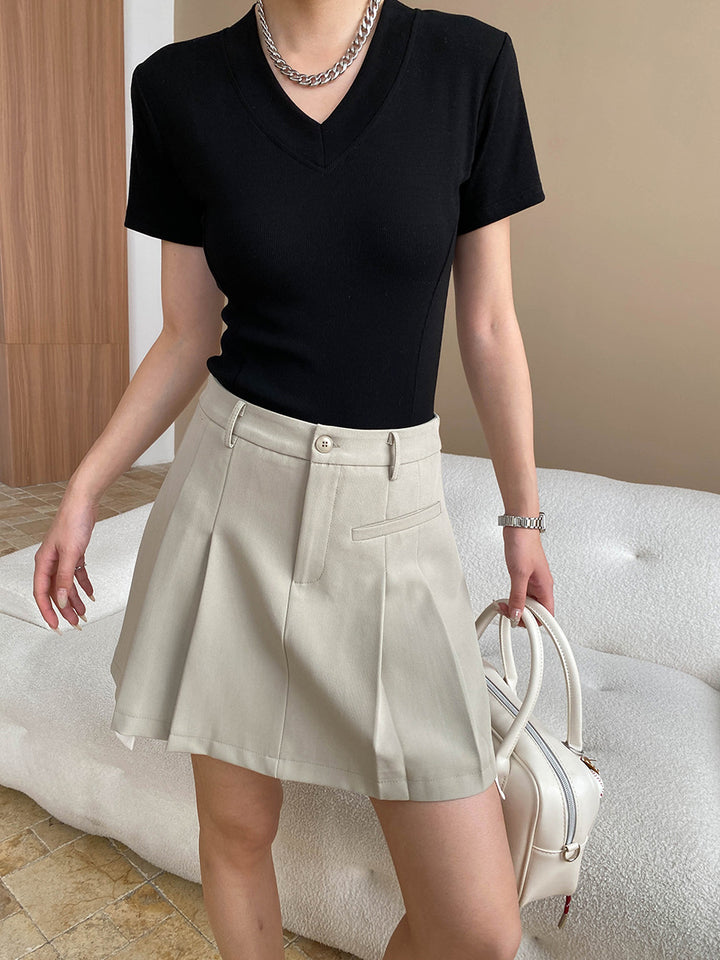 Damen figurbetontes V-Ausschnitt T-Shirt Drune