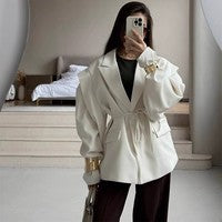 Damen eleganter Oversized-Blazer mit Gürteldetail Drune