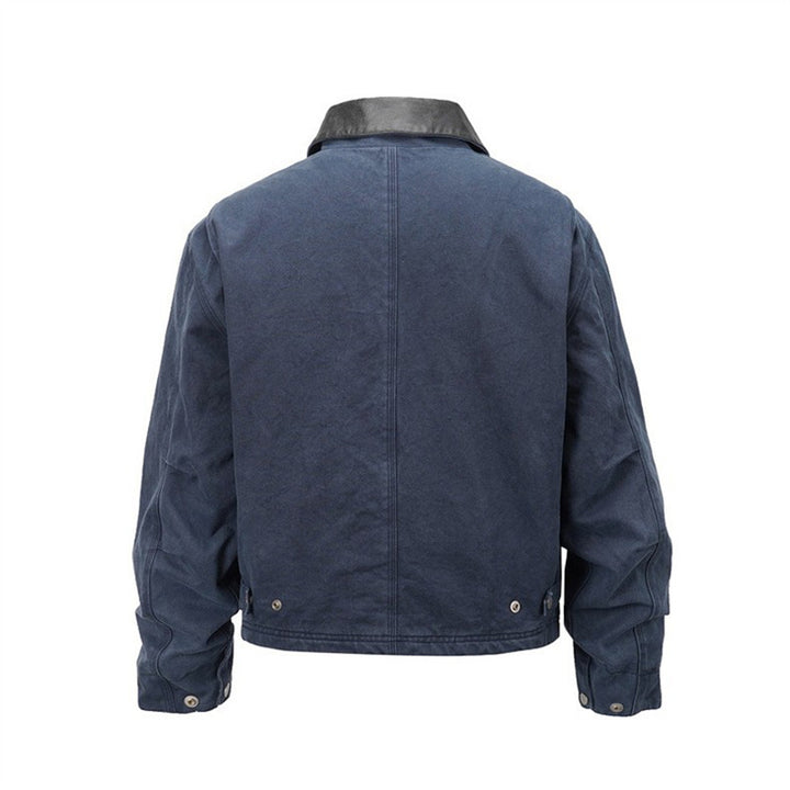 Herren Canvas-Fieldjacke im Overshirt-Look mit Lederkragen und aufgesetzten Pattentaschen Drune