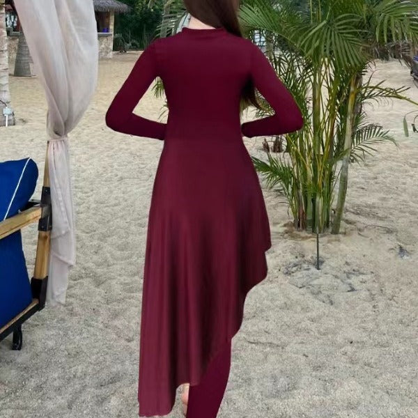 Damen eleganter Strandanzug mit asymmetrischem Schnitt und langen Ärmeln Drune