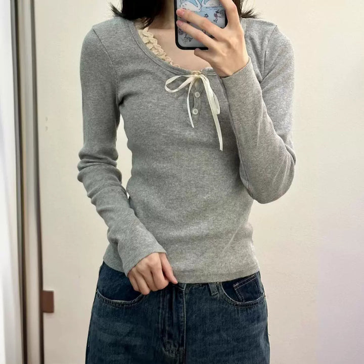 Damen langärmliges Henley-Shirt aus weichem Baumwollmix Drune