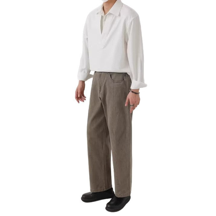 Herren Hemd-Pullover im Oversize-Schnitt mit tiefem V-Ausschnitt und klassischem Kragen Drune