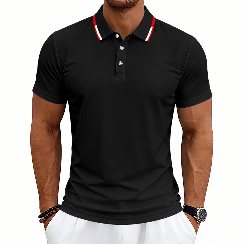 Herren nan tailliertes Kurzarm-Poloshirt mit Kontrastkragen aus atmungsaktivem Piqué Drune