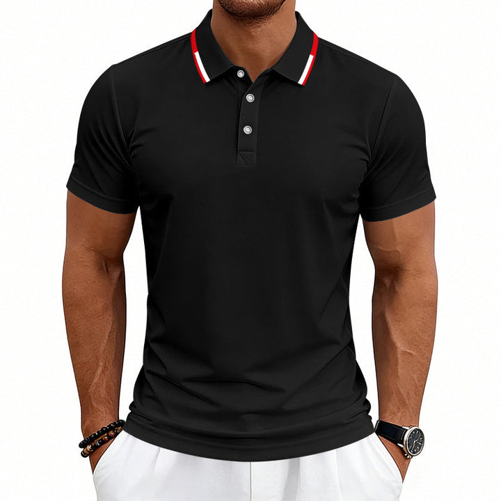 Herren nan tailliertes Kurzarm-Poloshirt mit Kontrastkragen aus atmungsaktivem Piqué Drune