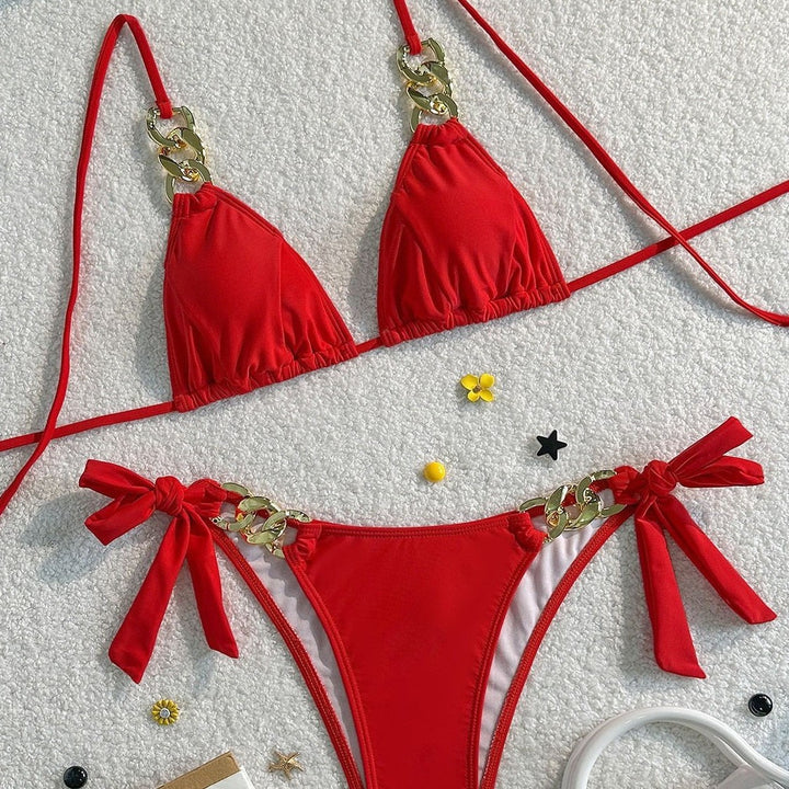 Damen Triangel-Bikini mit dekorativen Kettenelementen Drune