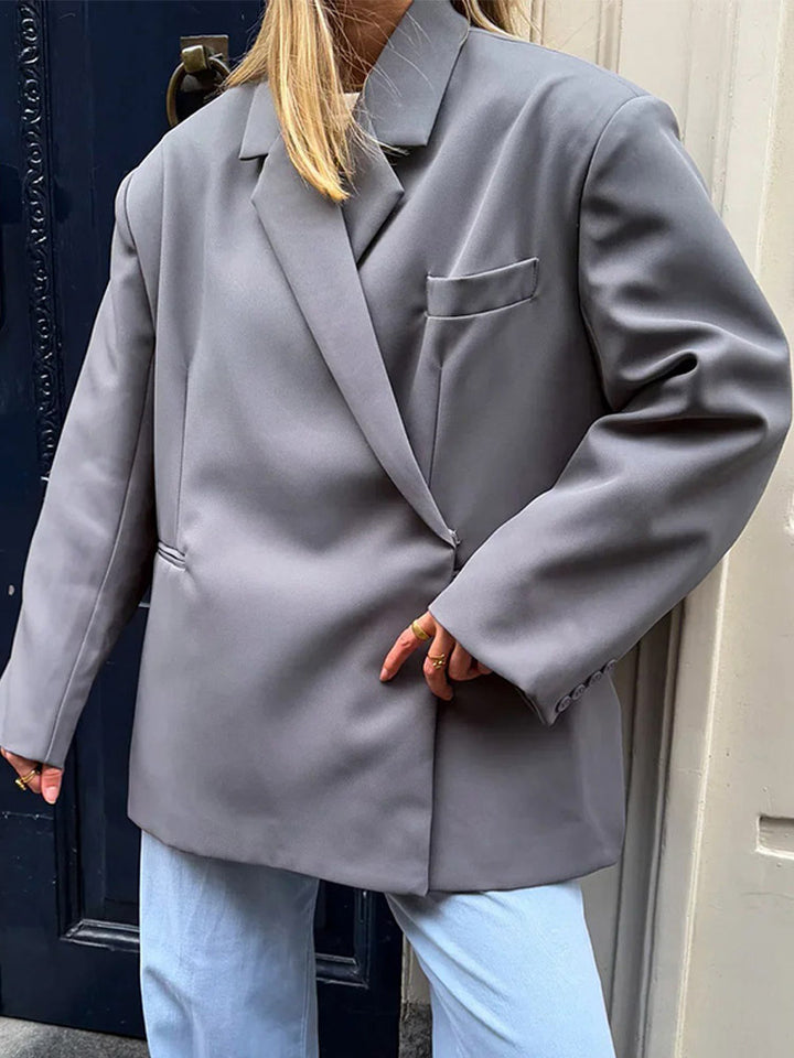 Damen Oversize-Blazer mit kastiger Silhouette, verdeckter Verschluss und Pattentaschen Drune