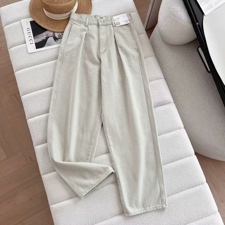 Damen weite Chino-Hose mit hohem Bund und praktischen Taschen Drune